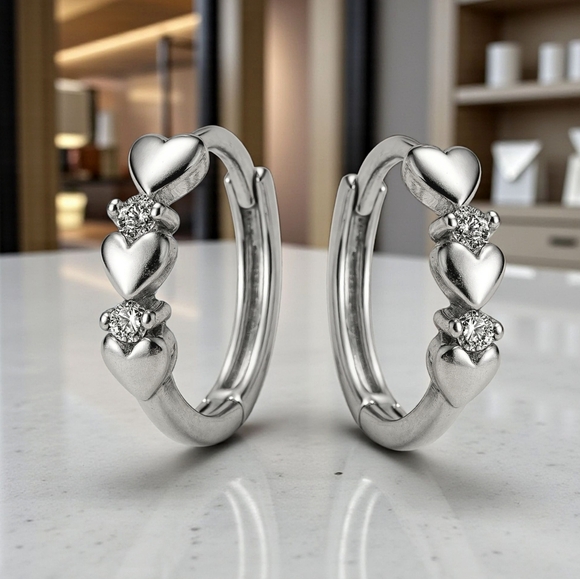 ๐๏ธMinimalist Hoop Heart Earrings S925 Sterling Silver Dainty Zirconia Gift - Picture 15 of 15